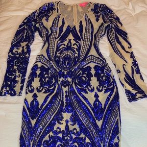 Sequin blue See through lace dress